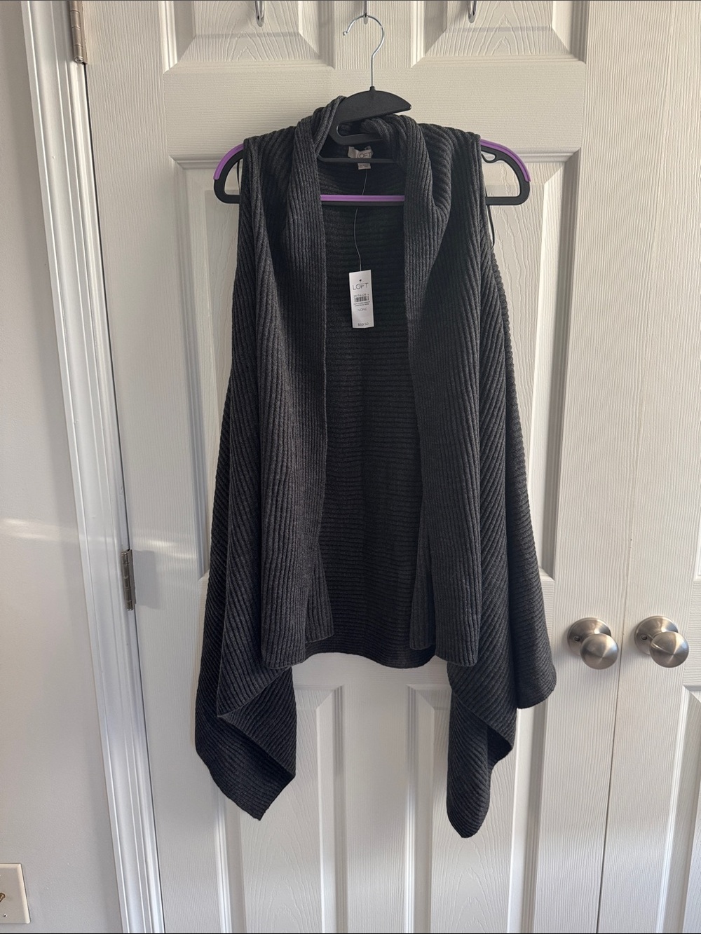 LOFT Dark Grey Draped Ribbed Cardigan Vest